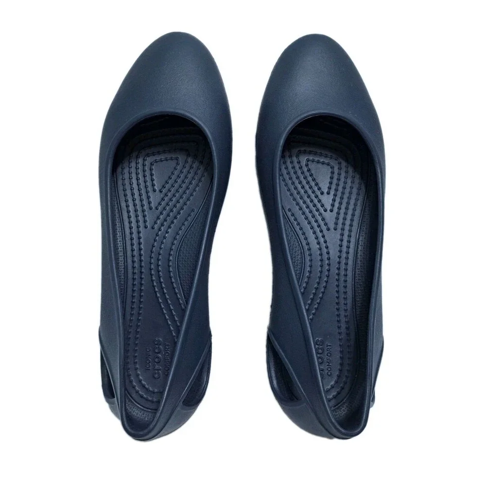 Crocs Laura Ballerina Flats Womens Size 8 Navy Blue Rubber Slip On Casual Shoes